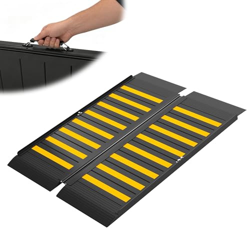 XARILK Rampa per sedia a rotelle 91,4 cm con maniglia, rampa per soglia in alluminio antiscivolo, rampa pieghevole per sedie a rotelle e deambulatore, portata fino a 360 kg