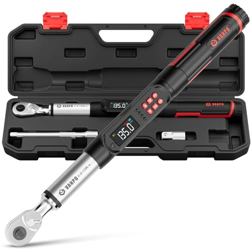 VANPO Chiave Dinamometrica Digitale 3/8, 6.8-135NM Elettronica Chiave Dinamometrica con Display LCD, 4 Unità, Avviso Acustico e Vibrazione, Cricchetto Reversibile ±2% per Bici, Auto, Moto