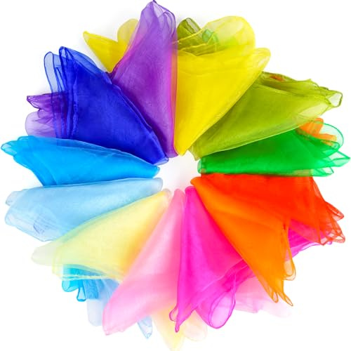 NEBURORA Jongliertücher Quadratisch (12, Rot, Rosa, Blau, Grün, Lila, Orange, Gelb)