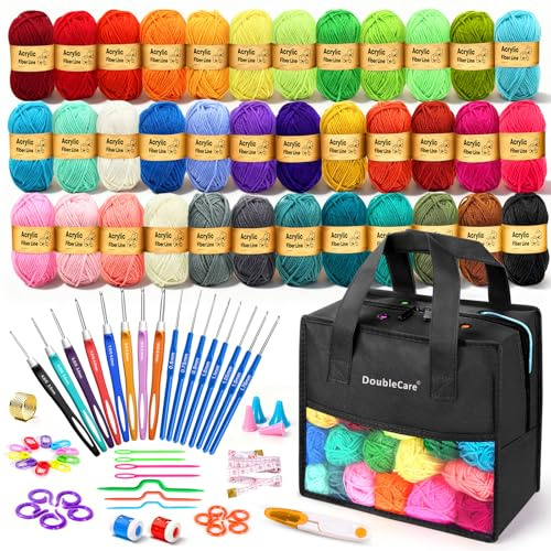 90 Stück Häkelset für Anfänger, 1575 Yards Garn in 36 Farben, 54-Teiliges Häkelzubehör-Set Inklusive Ergonomischer Häkelnadeln für DIY-Amigurumi, Schals,Geschenkidee zu Weihnachten(Schwarz)