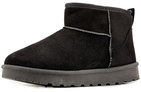 JOMIX Bottines Femme Hiver Chaudes Fourréessemelle Bottes Courtes Bottines Antidérapantes Cheville à Enfiler Effet Daim Légères et Confortables pour la Ville