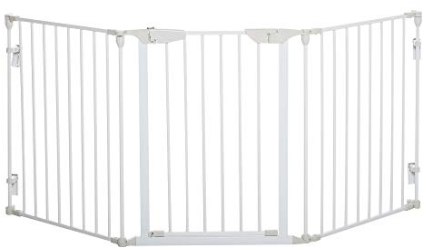 PawHut Recinto Cancelletto per Cani Regolabile e Pieghevole con Chiusura Automatica e Sistema di Blocco, Cancello per Cani in Metallo e Plastica, 180x74.5 cm, Bianco