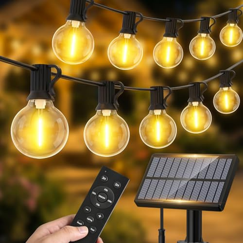 Warlisou Catena Luminosa Esterno Solare Giardino - G40 65.6ft 25+2 Led Blub - 20M Lampade Solari Da Giardino Telecomando Luci Per Gazebo Da Esterno - Matrimonio Balcone Feste Patio