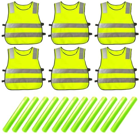 Eulihent 6Pcs Kids Hi Vis Vest Reflective Safety Toddler High Vis Vest with 6 Reflective Armbands for Children,School, Cycling Runningand and Road Traffic