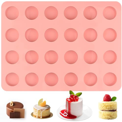 Actvty Round Chocolate Molds, 24-Cavity Mini Size Cupcake Silicone Molds for Coconuts Macarons Candy Mini Cakes Jelly Baking