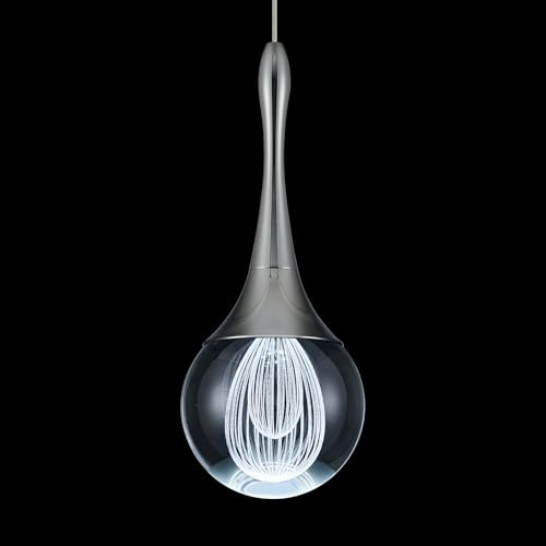 kackae LED Pendant Light Kitchen Island Raindrop Crystal Pendant Lights Dimmable Chrome Modern Hanging Light for Bedroom Bathroom Living Room 6000K Cool White, 1 Pack