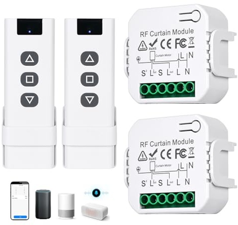 2 Pièces Module Volet Roulant Sans Fil, Kit De Modernisation Sans Fil Pour Volet Roulant, Interrupteur Pour Volet Roulant Avec 2 Télécommande, Portée Jusqu'À 100 M, Pour Volets Roulants, Stores