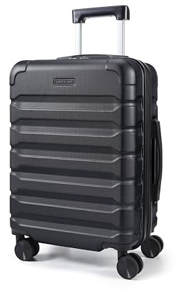 LIGHT FLIGHT Handgepäck Koffer Trolley, Erweiterbarer 55 x 38 x 22cm 360°, Silent Spinner Rädern, 4 Doppel-Rollen Hartschalenkoffer, Leichter Rollkoffer(Schwarz)