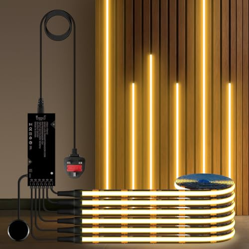 AIMENGTE COB LED Strip, 1M 6 Rolls Warm White Cuttable Led Light Strips, 12V Cabinet Light with Touch and Hand Sweep Dimmer for Wine Cabinets, Shelves, Cupboards, Kitchen