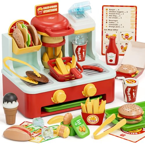 Lehoo Castle Juguete de Comida Hamburguesa, Cocinita Infantil para Cortar, Accesorios y Utensilios de Cocina Juguete, Cozinha Criança para Niñas 3-8 Años