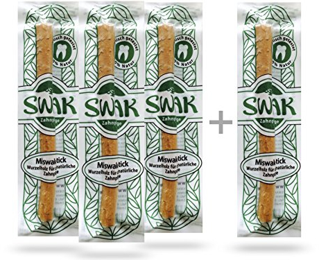 MISWAK Siwak, 100% Natur Zahnbürste, Zahnputzholz mit natürlichen Mineralstoffen und Gipskristallen für schonend saubere und weisse Zähne, klinisch getestet, 3 + 1 Set, (4 Stück, 9 - 15 mm dick) Vegan