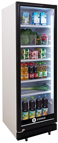 ZORRO Getränkekühlschrank ZK 360 | Weiß/Schwarz mit Glastür | 360 Liter