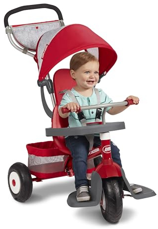 Radio Flyer Ultimate All-Terrain Stroll 'N Trike, Ages 1-5, Convertible 4-in-1 Tricycle, All-Terrain Tires, Parent Push Handle, UV Canopy, Accessories, Safety Harness, Stroller Tricycle for Toddlers