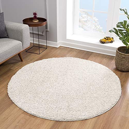 Impression Teppich Rund - Perfect Teppiche fürs Wohnzimmer, Flur, Schlafzimmer, Kinderzimmer, Babyzimmer - Hochwertiger Öko-Tex Zertifizierter Flächenteppich - Solid Color Creme - 80 cm Rund