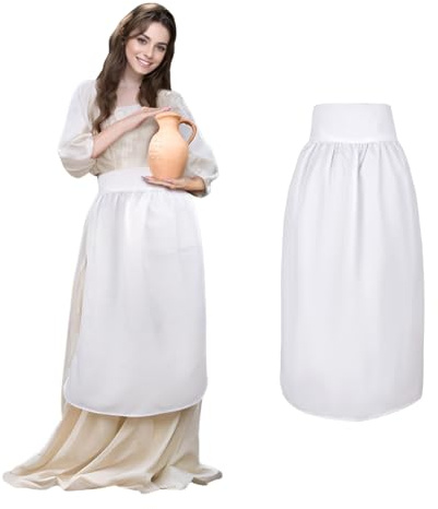 TOPTIE Maid Delantal largo blanco medio, delantal de cintura de estilo retro de Halloween para mujer, ideal para fiestas