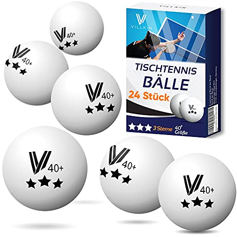 Villkin Tischtennisbälle 3 Sterne 40+ 24 Stück - Langlebige Ping Pong Bälle - Tischtennis Bälle für Freizeit & Wettkampf Table Tennis Balls - Tischtennisball 40mm (Weiß)
