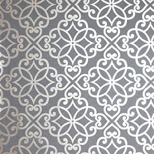 Arthouse | Ornate Motif Charcoal/Rose Gold Wallpaper | Opulent Metallic Design on Matt Textured Grey Background | Perfect for Feature Walls, Bedrooms & Living Rooms | 1005 x 53cm