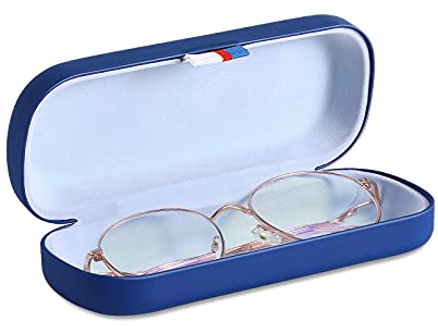 MoKo Étui à Lunettes Universel, Étui Rigide à Lunettes de Soleil en Cuir PU, Boîte à Lunettes Anti-chute avec Chiffon de Nettoyage, Organisateur Lunettes Portable pour Femmes, Hommes et Enfants - Bleu