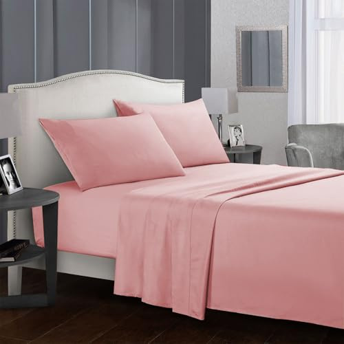 GREATOYAR Juego de Sábanas, Set Sábanas de 4 Piezas, 1 Sábana Bajera Ajustable, 1 Sábana Encimera, 2 Fundas de Almohada, Sábanas Modernas, 100% Poliéster, Hipoalergénicas, para Cama 135cm, Rosa