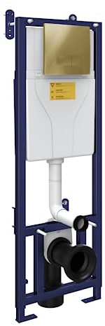 LAUENBERG Wall Hung Toilet Cistern and Dual Flush Button, Brushed Brass, Steel and Plastic, 120 cm Height, WRAS Approved, CE Certified