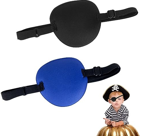 2 Pezzi Benda Occhio, Bende per Occhi Regolabili con Fibbia Bende, 3D Occhio per L'amliopia e lo Strabismo per L'addestramento di Bambini Adulti Occhio Sinistro e Occhio Destro (Blu, Nero)