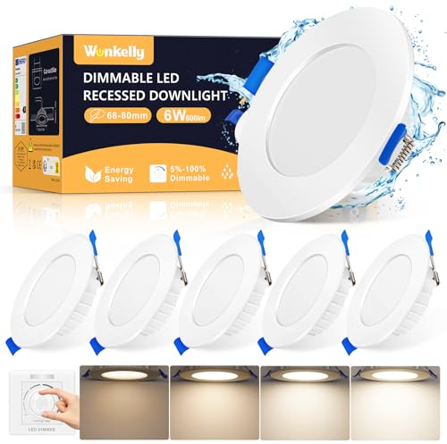 LED Einbaustrahler Dimmbar, 6W LED Spot Deckenleuchte Lochdurchmesser 68-80mm, Neutralweiß 4000K IP44 Bad Einbauleuchten, 230V 600Lumen Deckenspots für Badezimmer Küche Wohnzimmer, 6er Set