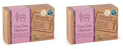 Little Soap Company Organic Soap Bar – Vegan, Cruelty Free, No SLS or Parabens, With Rose Geranium, Natural & Organic Body & Hand Soap (110g) (Pack of 2)