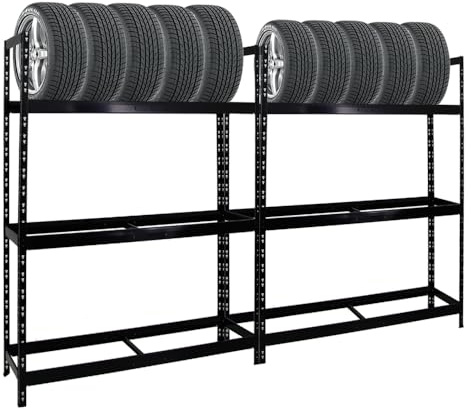 PROREGAL Mega Deal | 2X Reifenregal Tiger XL | HxBxT 200x150x45 cm | 300kg Fachlast | bis zu 36 Reifen | Schwarz