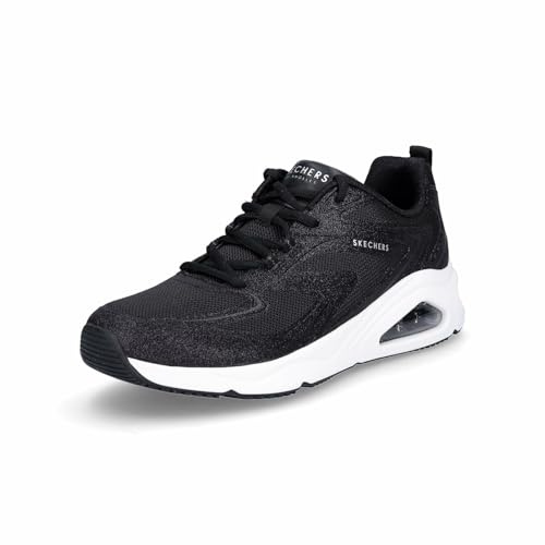 Skechers Baskets Tres-air Uno Glit-Airy pour Femme, Maille thermofusible à Paillettes Noires, 39 EU