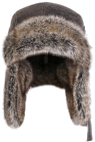 Faxianther Unisex Fliegermütze Warme Kunstleder Fliegermütze Wildleder Winddicht Trappermütze Kunstfell Russische Mütze Wintermütze mit Ohrenklappen Verstellbarer Bomber Hut Fellmütze