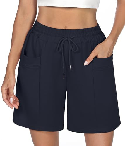 Demegimi Bermudas Mujer Verano Pantalon Corto Running Mujer Corto Pantalones Chandal Mujer Algodón con Cintura y Cordón para Jogging Yoga M
