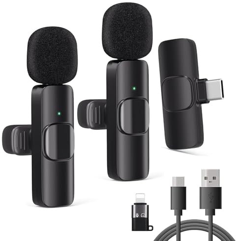Lot de 2 microphones cravate sans fil de type C pour iPhone, iPad, Android Ios15, microphones sans fil à revers et récepteur Plug-Play à clipser pour enregistrement vidéo/vapeur en direct/entretien