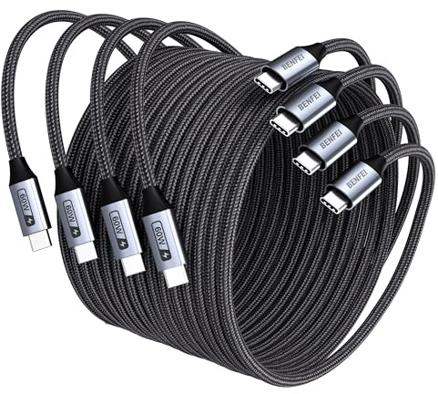 BENFEI Cable USB C 60W Carga Rápida, 4Pack(1M/1M/2M/2M) Nylon Braided Cable para iPhone 16/15/15 Pro/15 Plus/15 Pro Max, iPad Mini, MacBook, Samsung Galaxy S23