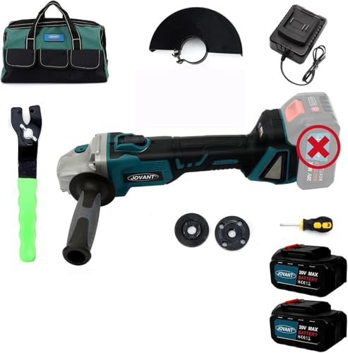 20 V sladdlös vinkelslip, sladdlös, med batteri 2 x 4,0 Ah laddare och hjälphandtag, 8 500 RPM elektrisk slipmaskin, med för polering/slipning/rostborttagning-JOVANT