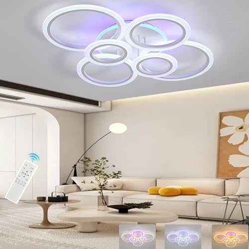 ZAITINZ Deckenlampe Led,6 Ringe Wohnzimmerlampe,Deckenleuchte Dimmbar mit fernbedienung 3000K-6000K,Led Deckenleuchte 70W,Moderne Deckenleuchten mit Memory Funktion,Deckenlampe weiß,70 * 55CM