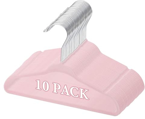 Velvet Hangers 10 Pack - Non-Slip Clothes Hangers Ultra-Slim Space Saving Kids Hangers, Wardrobe Organisers for Skirts, Jackets & Clothes, Home Storage Solution (Light Pink)