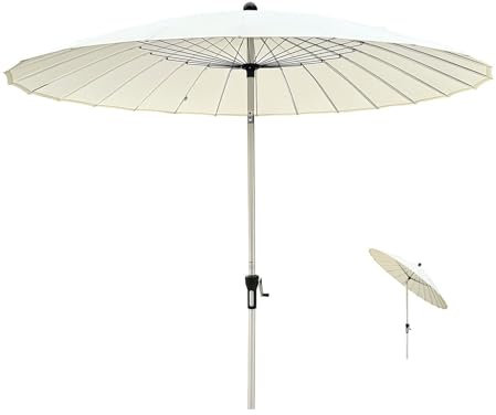 KXWOQ3ED Sombrilla de Jardín Shanghai Redonda, Parasol de Mesa de Mercado con Manivela e Inclinación, Sombrilla de Patio Exterior para Cubierta Playa Piscina