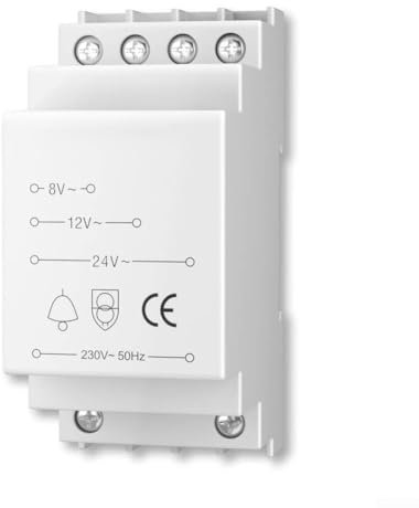 Hasaller Doorbell Transformers 8V 12V 24V AC Door Bell Transformer DIN Rail Mountable Mains Converter with C-E Certified PTC Protection for Ring Video Bell