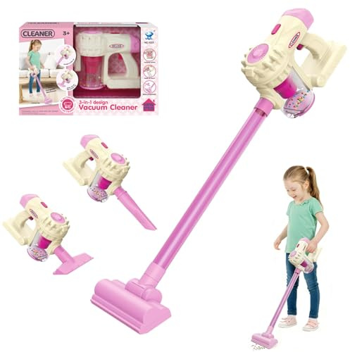 CIGAA Aspiradora infantil 3 en 1 con verdadera función de succión, aspiradora para niños con ruido y luz, aspiradora de juguete con accesorios, aspiradora para niños, juguete educativo, regalo a