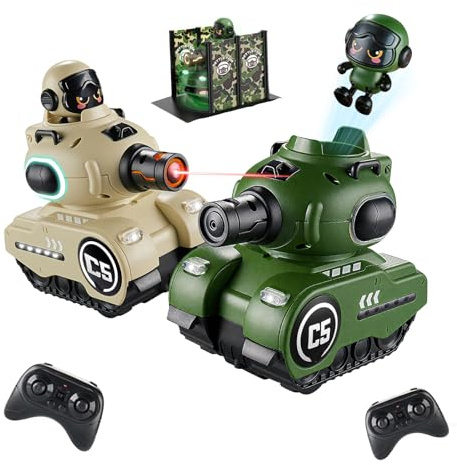 Remote Control Battle Tanks RC Battle Tanks with Infrared System Hobby RC Cars RC Tank that Shoots with HP Station Military Army Toys Christmas Birthday Gifts for 6-12 Year Old Boys Girls 2 Pack