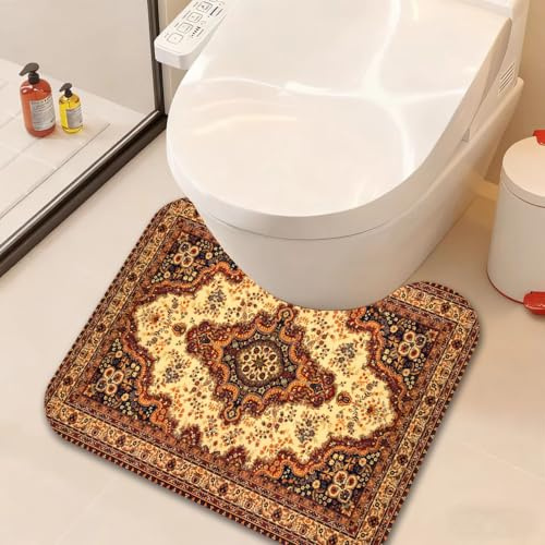 ENSFTF Large Toilet Mat, U-shape Non-Slip Washable Toilet Rugs,Water Absorbent bath mat, 50 x 60 cm,Boho Style