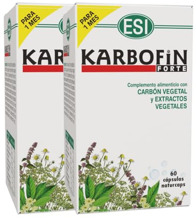 Karbofin Forte 60 Cápsulas - Digestión Natural con Hinojo, Carbón Vegetal y Manzanilla - Alivio de Gases, Hinchazón y Cólicos - Ideal para Bienestar Digestivo Diario (120 unidad (Paquete de 2))