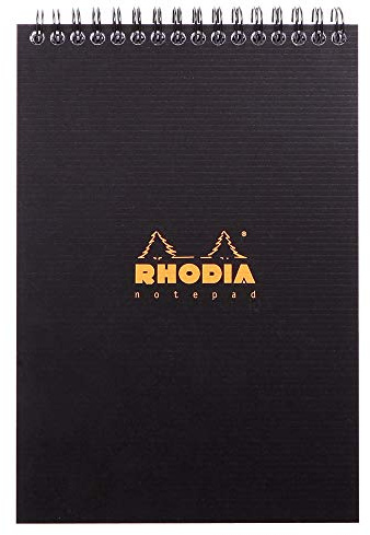 Rhodia 16921C Anteckningsblock (med spiralbindning, DIN A5, 14,8 x 21 cm, linjerad, 90 g, perfekt för dina anteckningar, 80 ark) 1 st svart