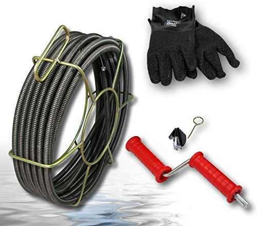 PROFI HAND- ROHRREINIGUNGSSPIRALE 16MM, FÜR ROHRE VON 50 BIS 75 MM Ø. SPITZEN QUALITÄT MIT ZUBEHÖR