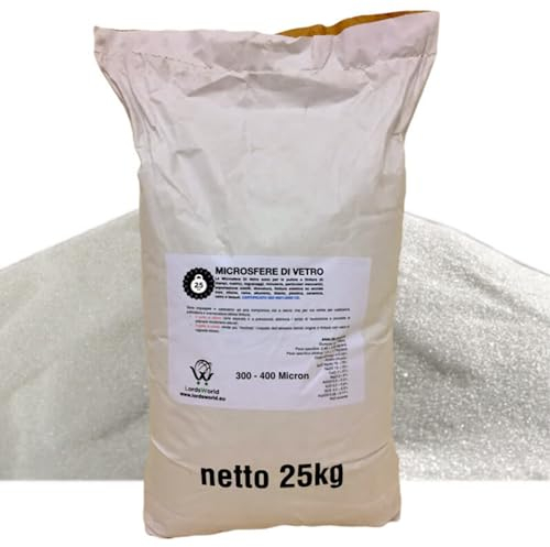 Microsfere di Vetro Abrasivo 25Kg, 300-400 Micron - Sabbia per sabbiatrice, Durezza Mohs 6-7, Riutilizzabile 6-7 Volte, per Sabbiatura, Sverniciatura e Finitura - LordsWorld