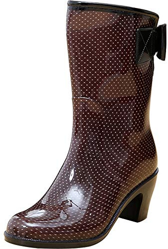 wealsex Bottes Bottine de Pluie Femme Talons Moyen Bloc 6 cm Mollets Larges Botte Caoutchouc Jardin Imperméable