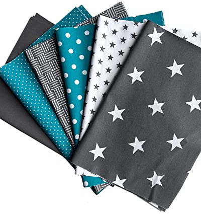babrause® Stoffpaket Patchwork Baumwollstoffe 12 x (25x35cm) (Türkis Grau Weiß)