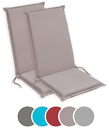 sleepling 197235 Lot de 2 Coussins d'extérieur pour Fauteuil à Dossier | Chaise de Jardin | Chaise de terrasse | Fabriqué en UE | Bande de réglage | Housse Amovible et Lavable, 120 x 50 x 6 cm, Taupe