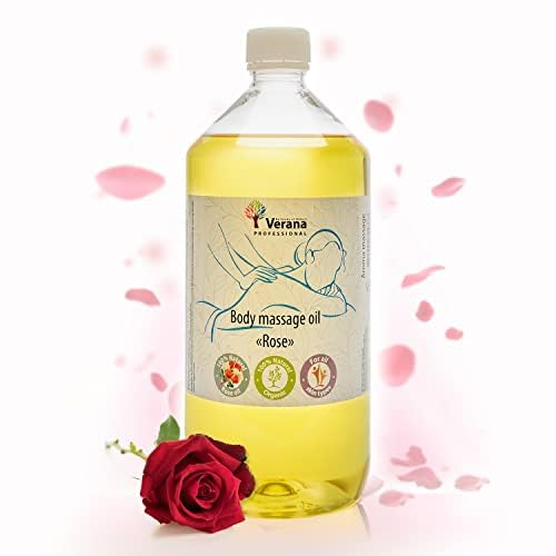 Verana Massageöl Rose, Naturkosmetik, Körper-Öl, Alle Haut, Pflegt und Befeuchtet die Haut, Anti-Stress, Anti-Cellulite, Anti-Aging, Aromatherapie (1L)
