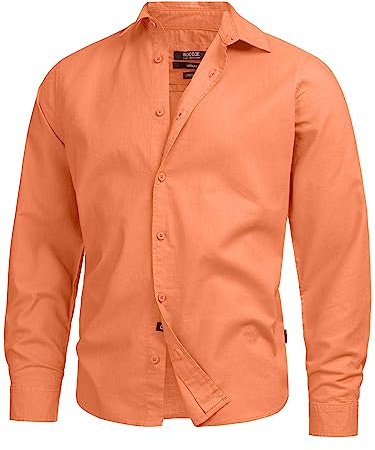 Indicode Herren INSville Sommer-Hemd aus Baumwoll-Leinen Mischung | Herrenhemd für Männer Living Coral, M